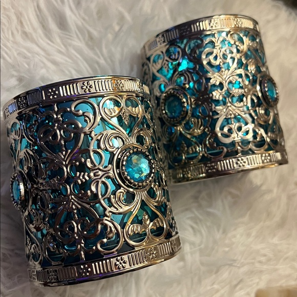 Vintage THE BOMBAY COMPANY Blue Bejeweled Mercury Glass Tealight Votive Holders - Picture 3 of 8